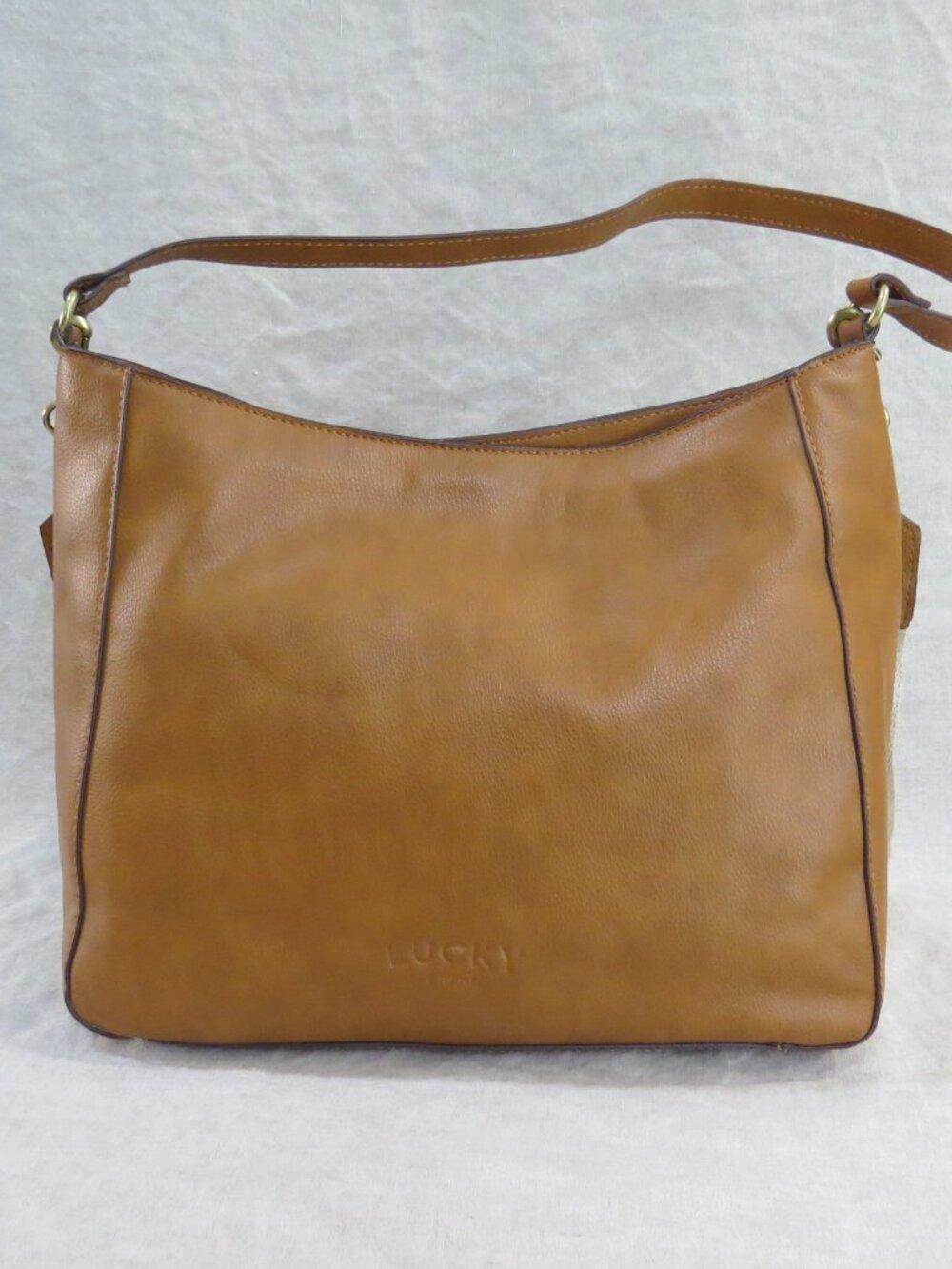 Lucky Brand Large Tan Faux Leather Tote Shoulder Crossbody Bag - Picture 4 of 16